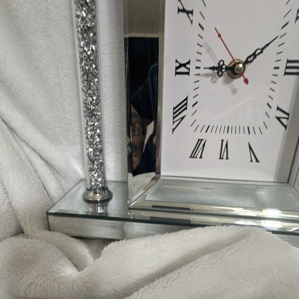 Silver Mirrored Glass Mantel Clock Roman Numerals Quartz Modern Rectangularruns