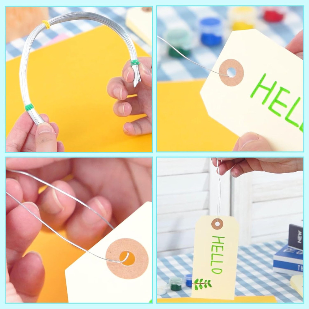 Tags with Metal Wire Attached, 120 PCS Blank Manila Pricing Tags for Labeling, E
