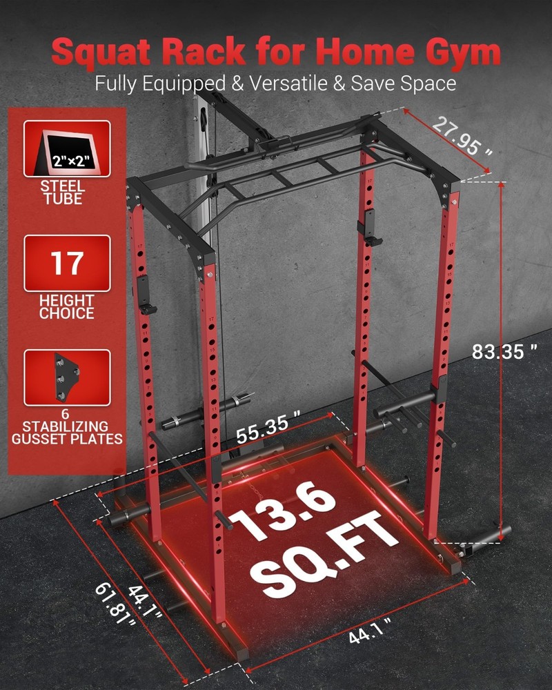 Power Cage 1200 LBS Multi-Function Power Rack with LAT Pulldown Seated Row