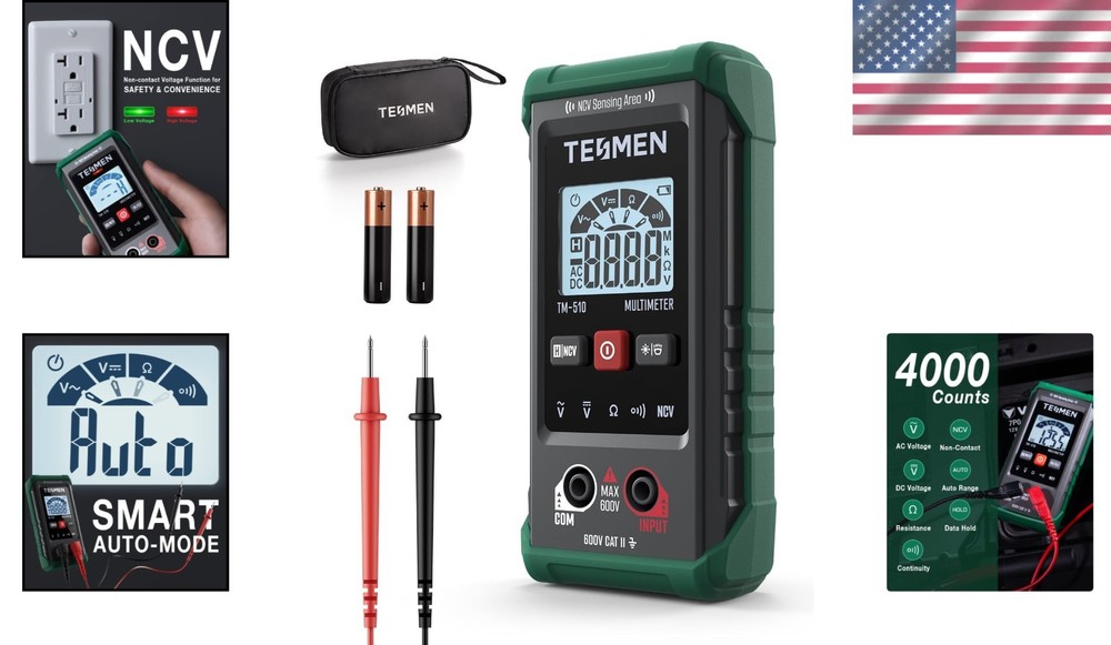 Accurate Digital Multimeter – 4000 Counts with Non-Contact Functionality, Green