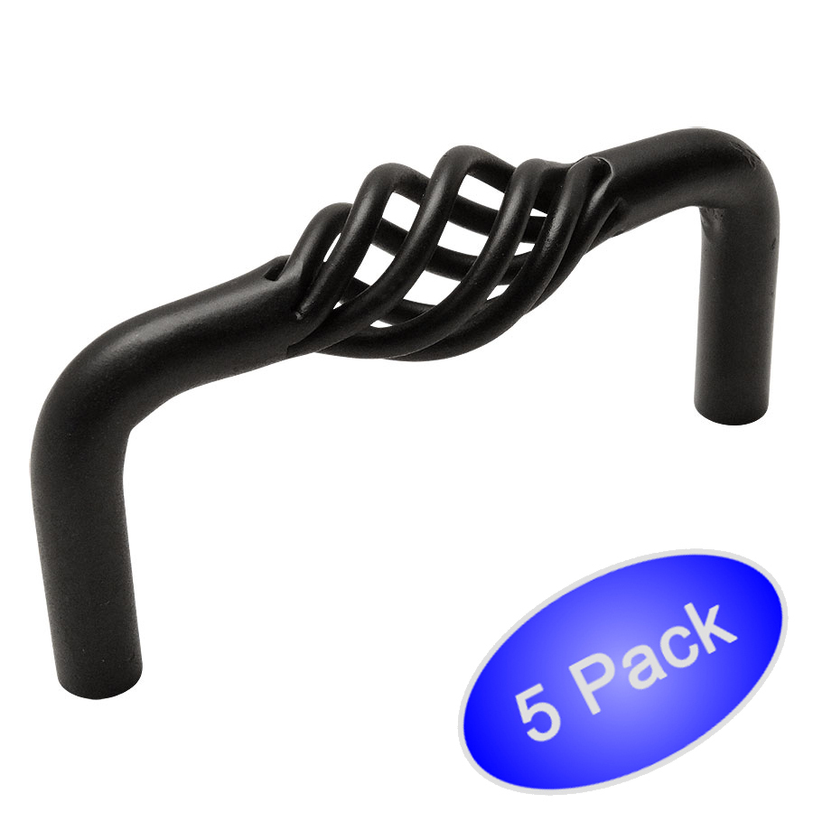 *5 Pack* Cabinet Hardware Flat / Matte Black Birdcage Handle Pulls #9992-030FB