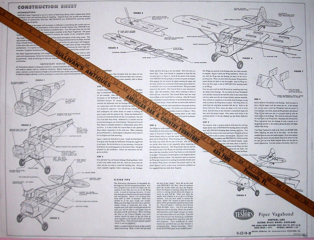 Testors VAGABOND PLANS & CONSTRUCTION SHEETS for TWO 1/2A UC Model Airplanes