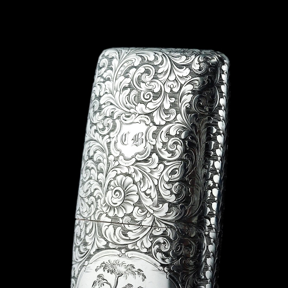 Antique Victorian Silver Cigar/Cheroot Case Profusely Engraved - Nathaniel Mills