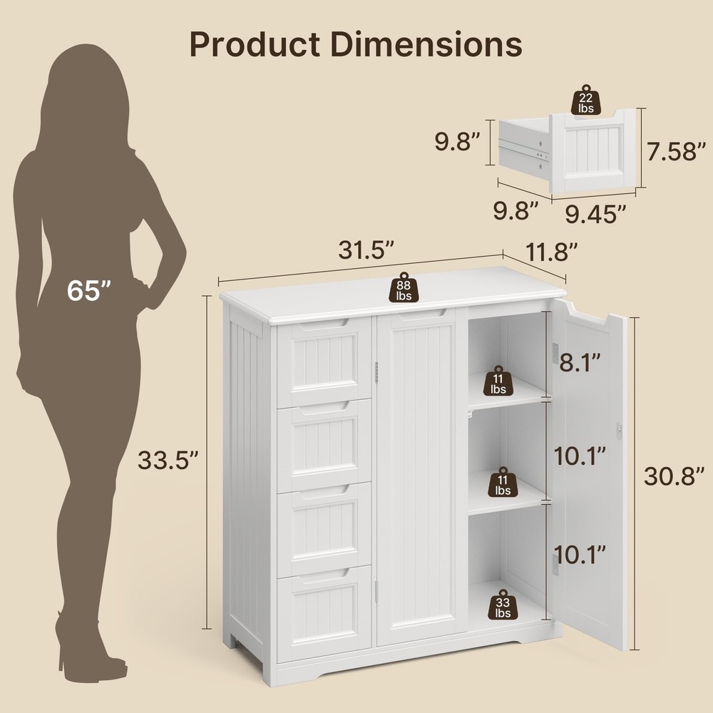 43" H Kitchen Pantry Storage Cabinet with Adjustable Shelves for Kitchen