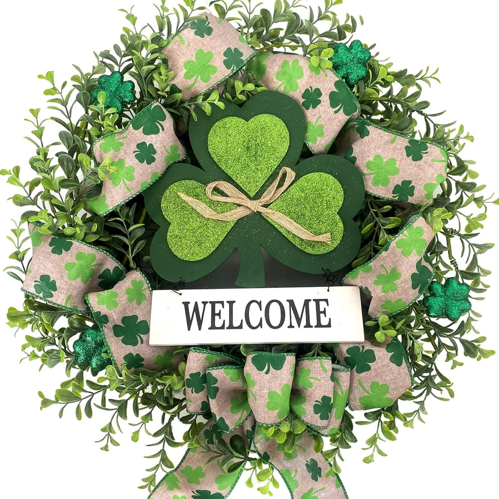 St Patrick'S Day Wreath with Welcome Sign, 18 Inch Hanging Decorative Wreath wit