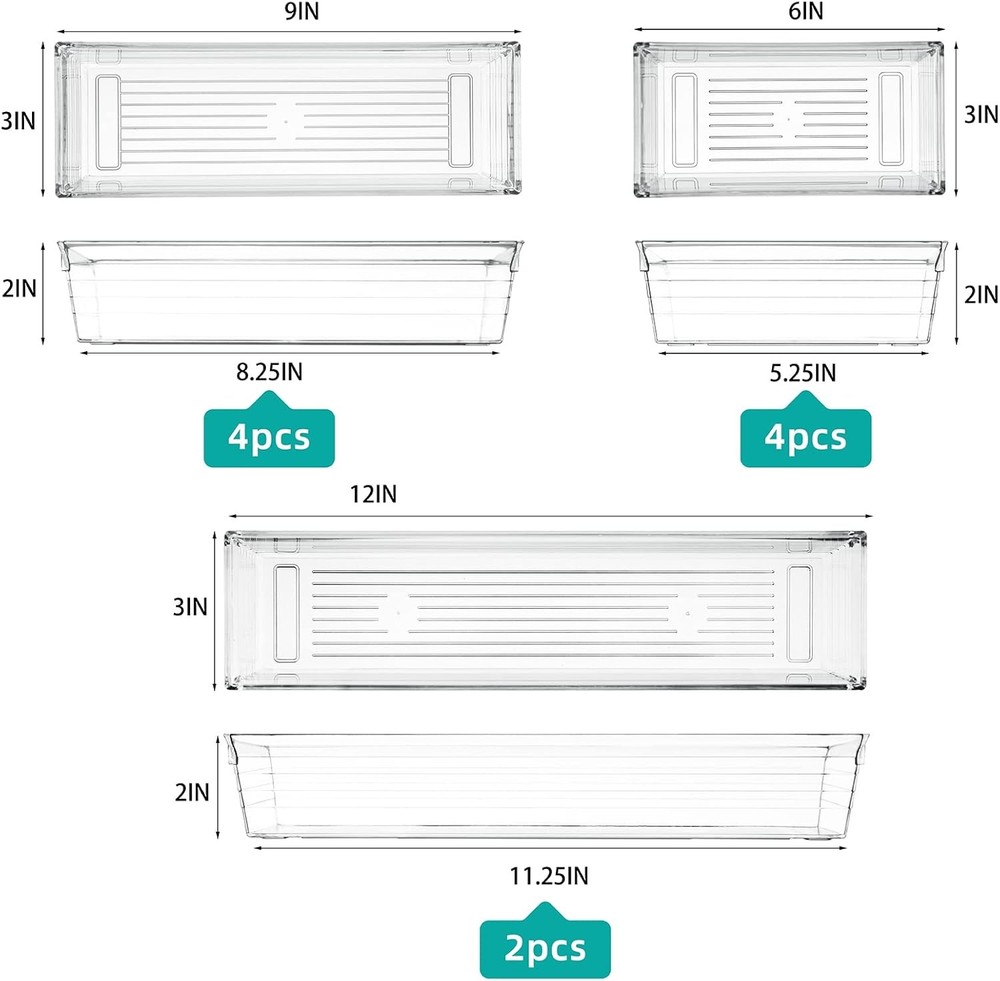 10 Piece Clear Plastic Drawer Organizers