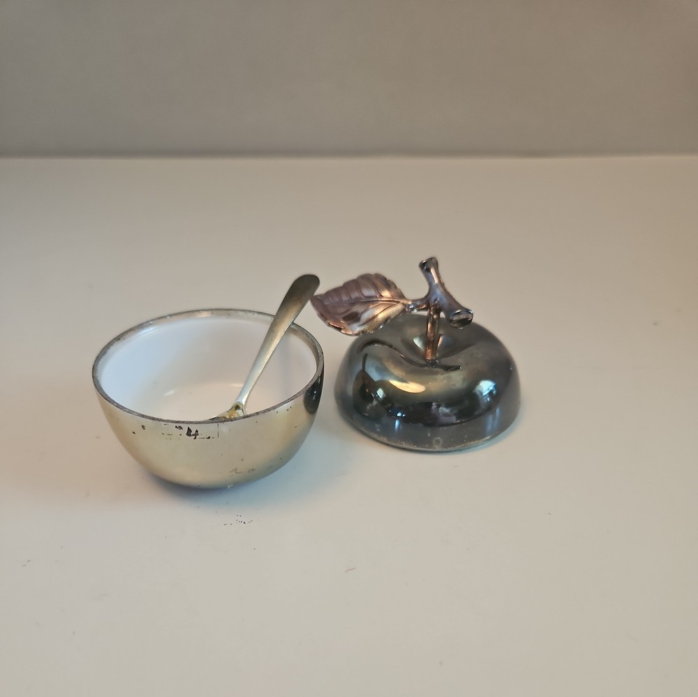 Vintage Small Apple Silver Plated Salt Cellar w/ spoon