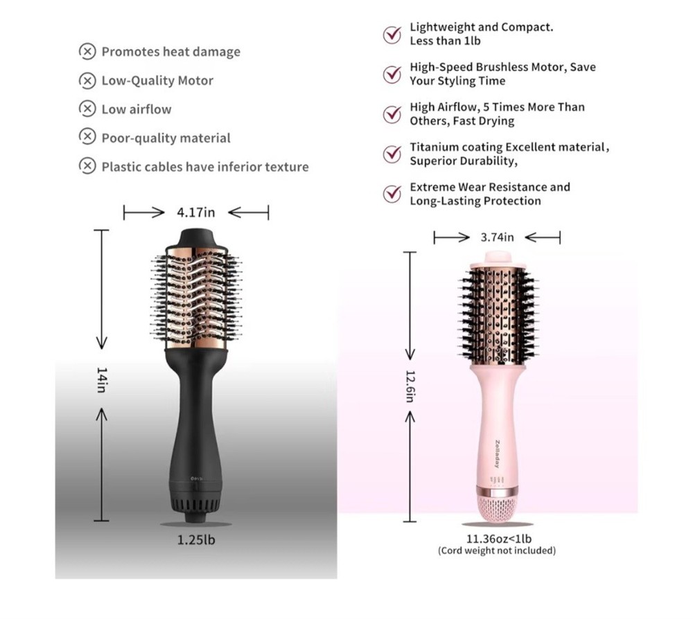 Airsleek One Step Titanium Volumizer Blow Dryer Brush Dual Ionic Technology