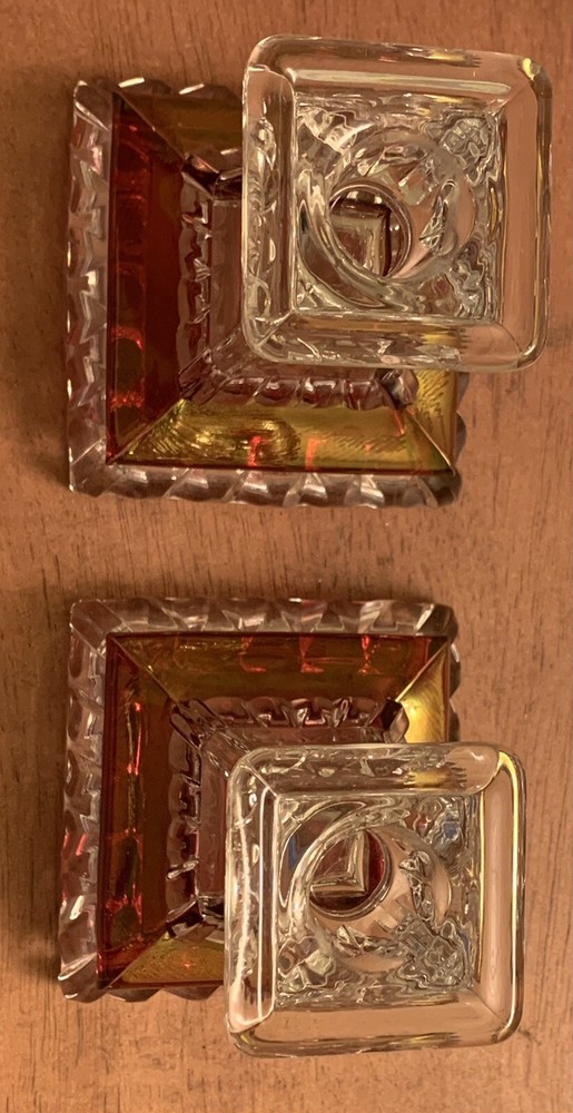 Set Of 2 Vintage Westmoreland Wedding Pattern Ruby Flash Crystal Candlesticks.