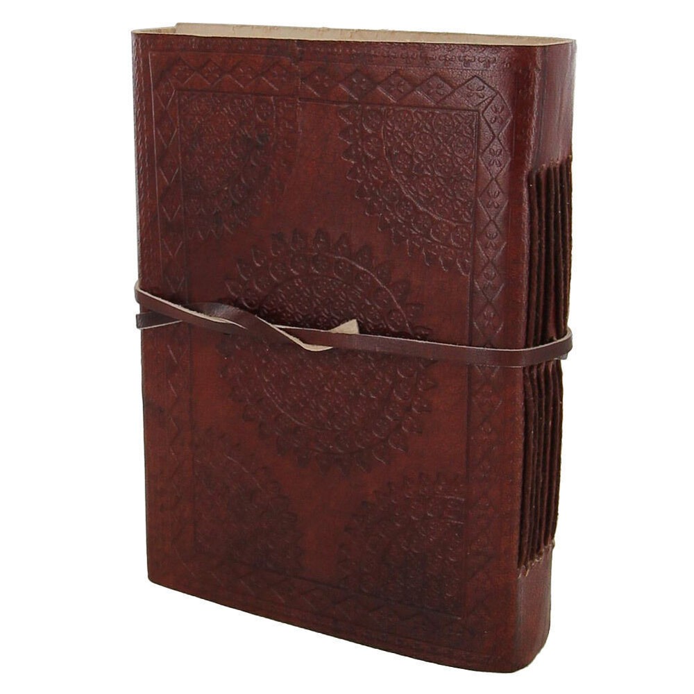 Medieval Circular Embossed Leather-Bound Blank Journal Diary - Vintage Notebook