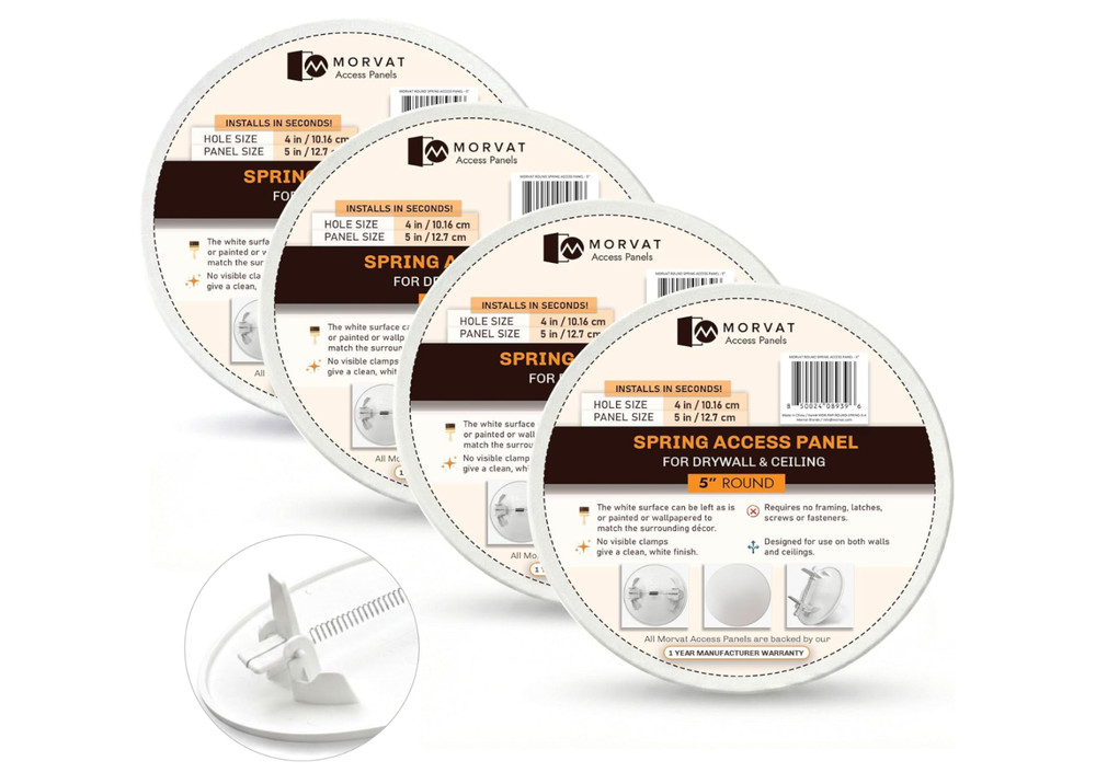 Morvat 5x5" Round Spring Access Panel 4 Pack White ABS Wall Cover