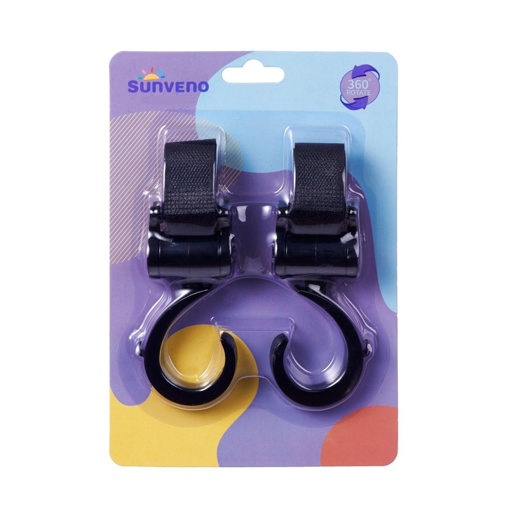 SUNVENO Stroller Hooks 2 Pack, 360° Rotating Universal 2 Black