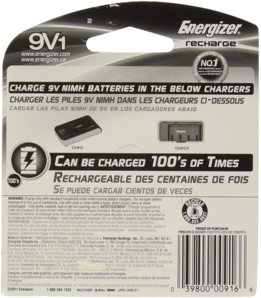 Energizer NH22BP ACCU 9-Volt Rechargeable Battery
