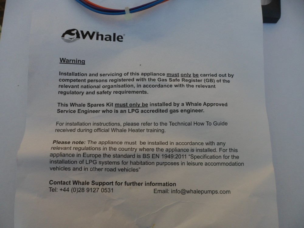 Whale AK1218 Water Heater Control Panel & Loom Gas Only Caravan RV