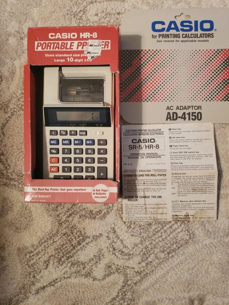 Vintage Casio HR-8 Portable Printer With Large 10-Digit LCD