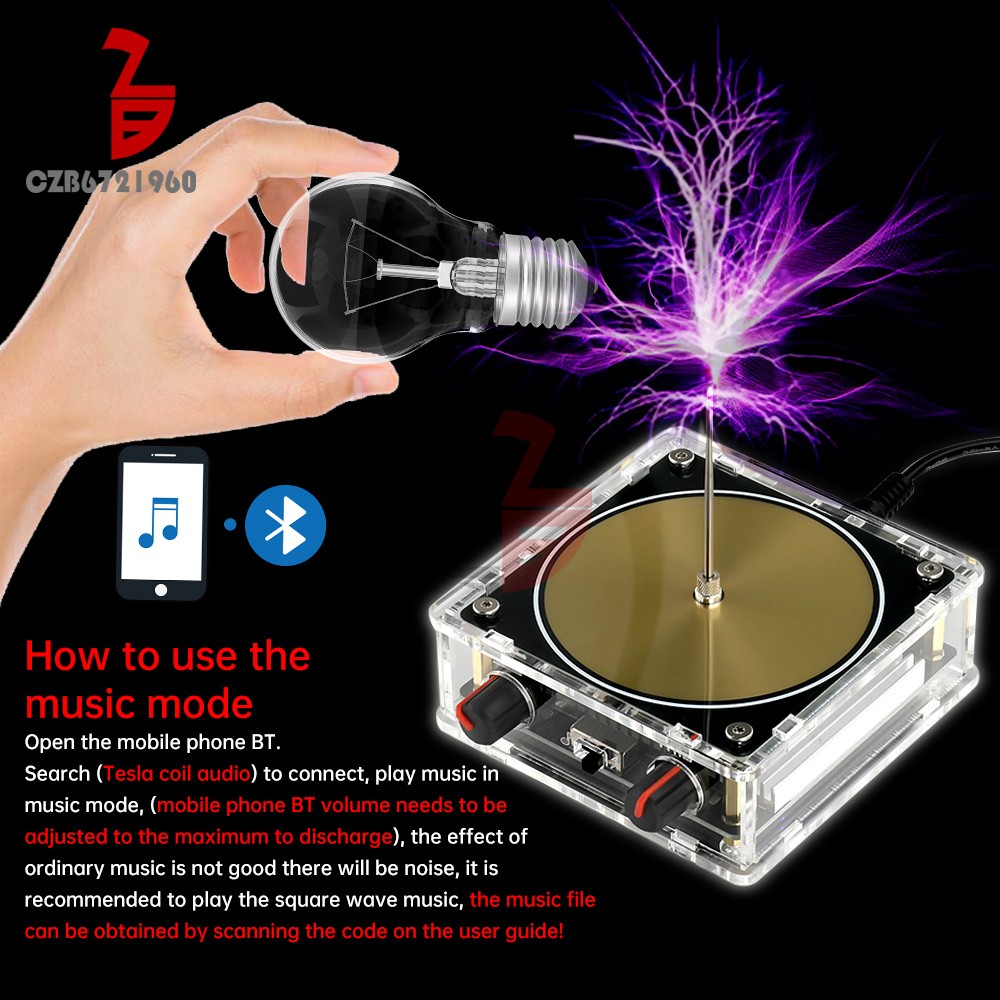 Bluetooth Music Tesla Coil Plasma Loudspeaker Touchable Artificial Lightning DIY