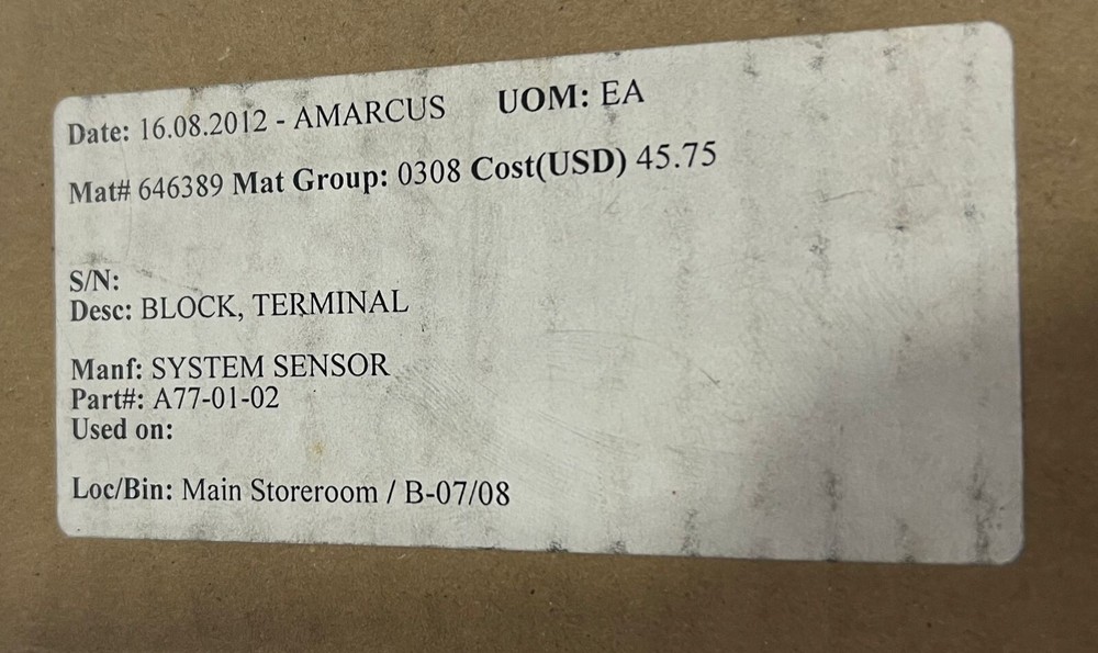 System Sensor A77-01-02 Replacement Terminal Block