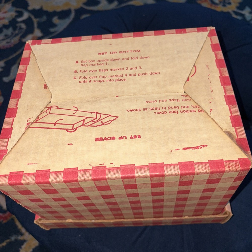 Vintage Cardboard Sewing Patterns Storage Box Red Gingham Excellent Condition