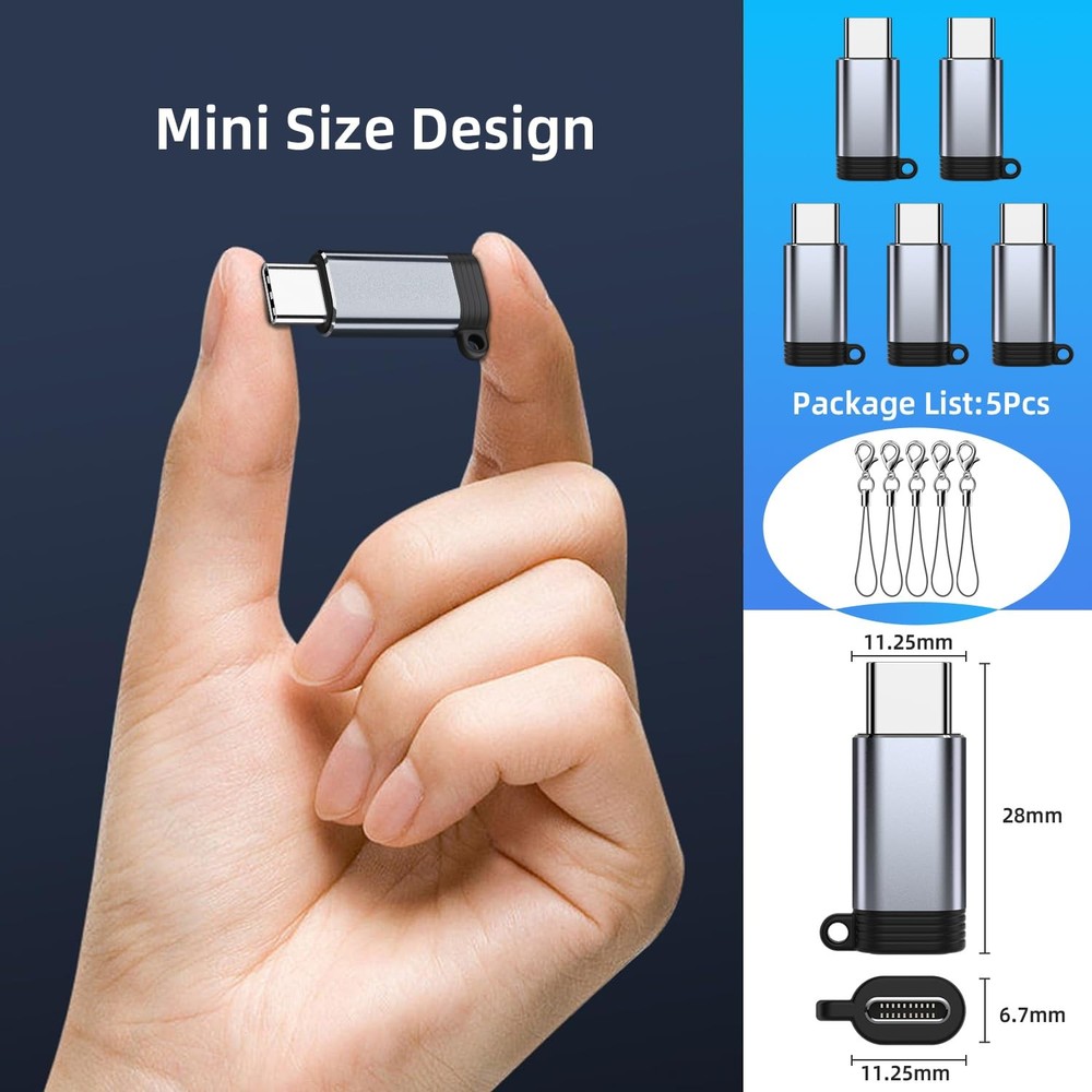 5 Pack USB C to Lightning Charge Adapter for iPhone 16 15, Grey