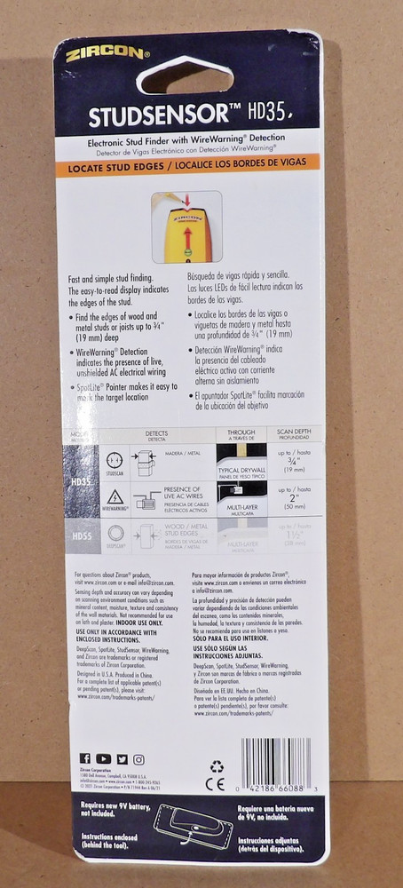 Zircon StudSensor HD35 Stud Finder Edge & Wire Warning Detection NEW