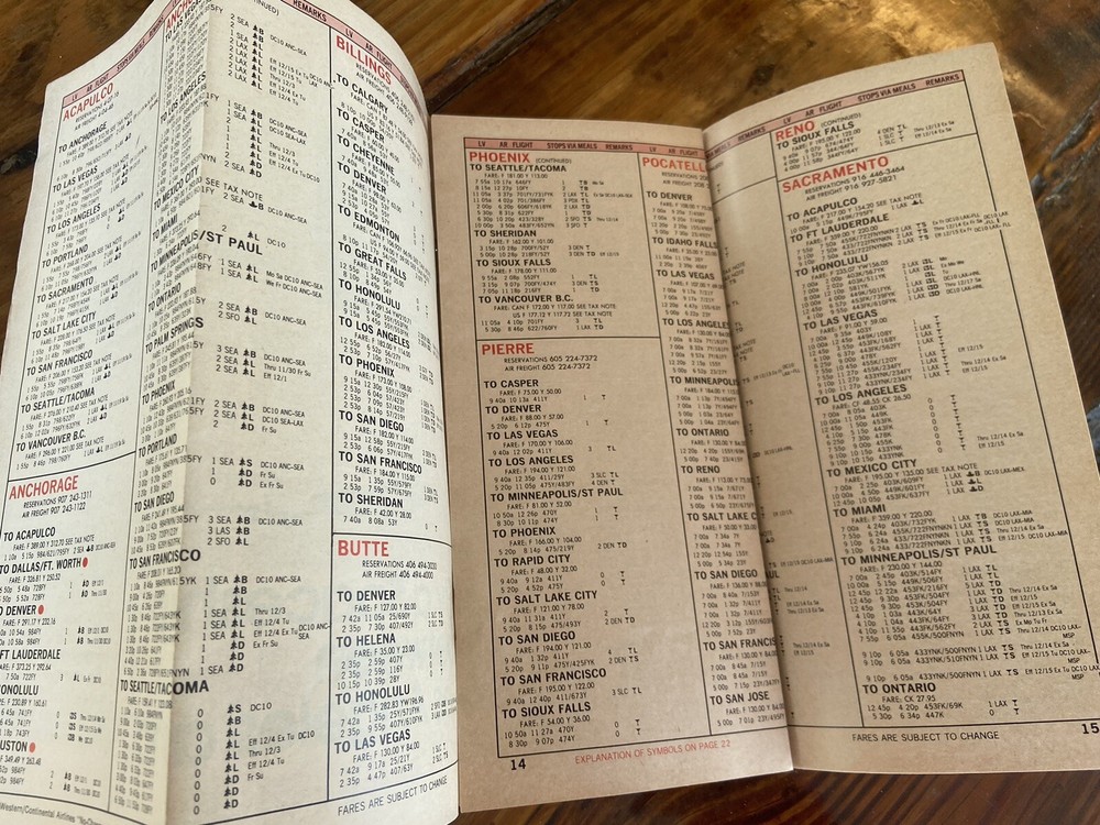VTG Western Airlines Oct 1977 - January 1978 Timetable Quick Reference