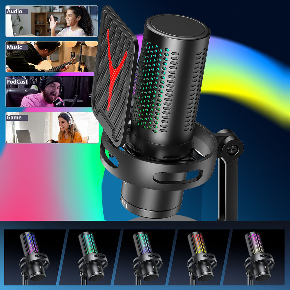 Gaming Microphone USB Computer Microphone for PC Mac PS4/5 Condenser Podcast RGB
