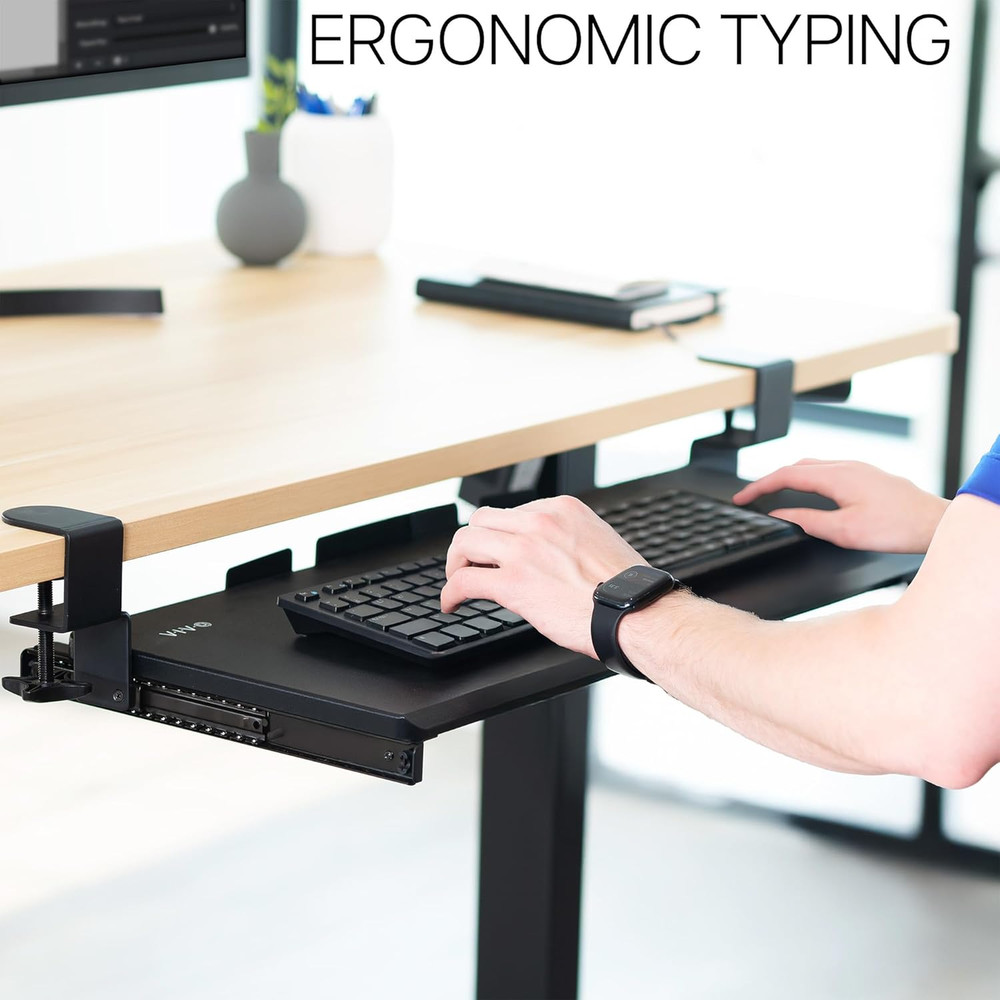 Large Keyboard Tray under Desk Pull Out with Extra Sturdy C Clamp Mount System,