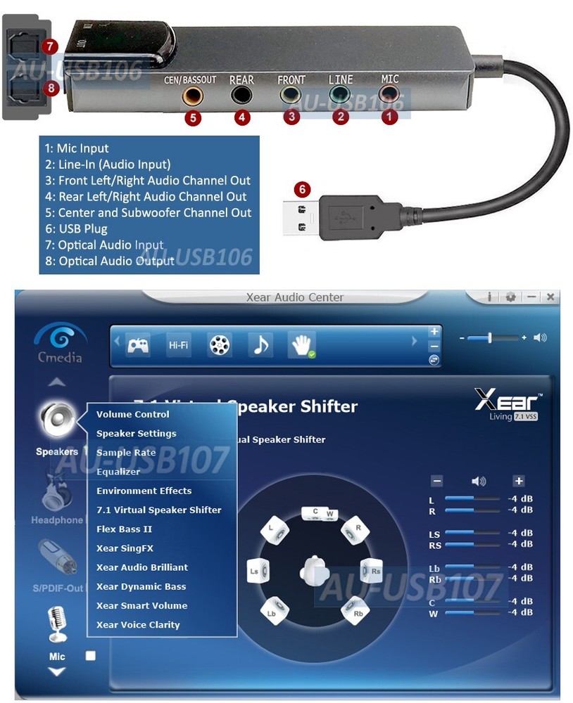USB 5.1 Channel Surround Sound Adapter With Volume Control Optical Audio Input