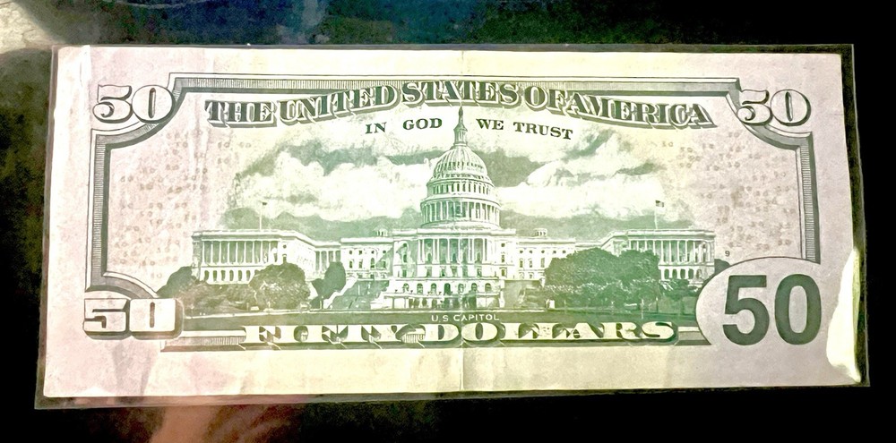 MISALIGNED OFF CENTERED ERROR 50 DOLLAR SERIES 2004 US BILL