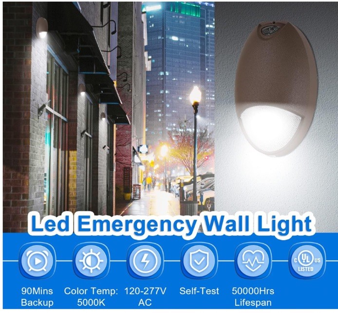 Led Emergency Light With Battery Backup Photocell Sensor, Waterproof