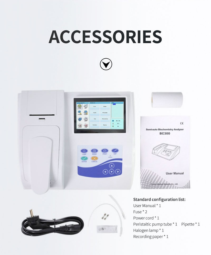 Touch Screen Semi-auto Biochemistry Analyzer analyzing blood fluid Printer