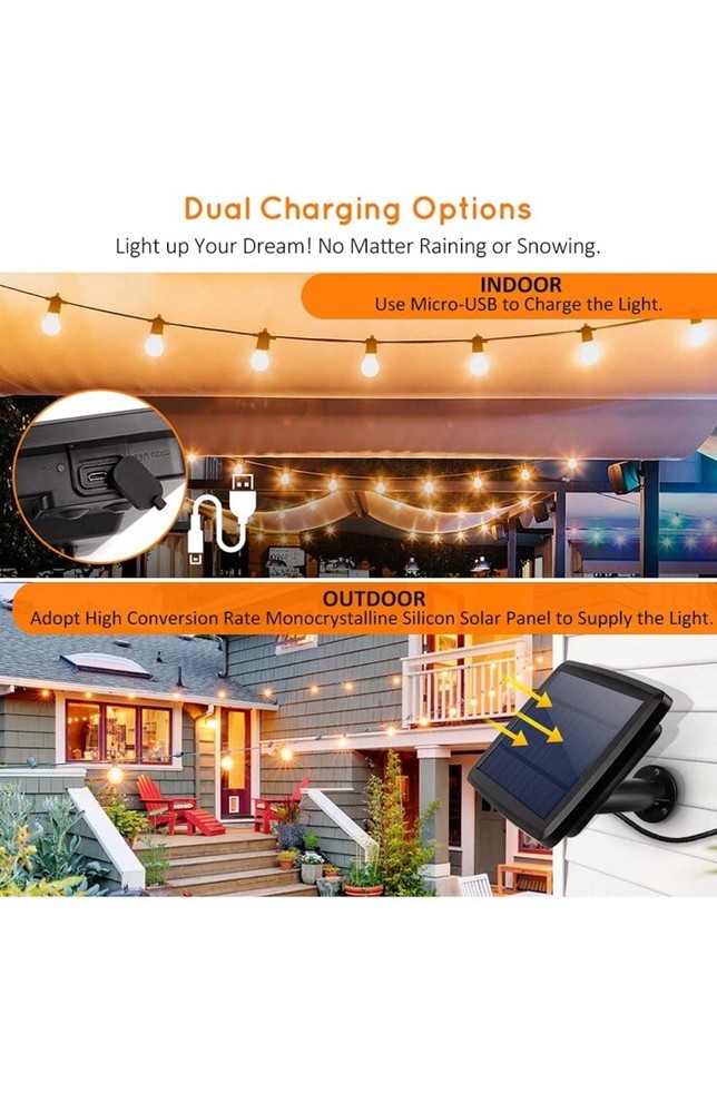 Outdoor Solar S14 String Lights Waterproof Solar Powered Patio Light 48FT