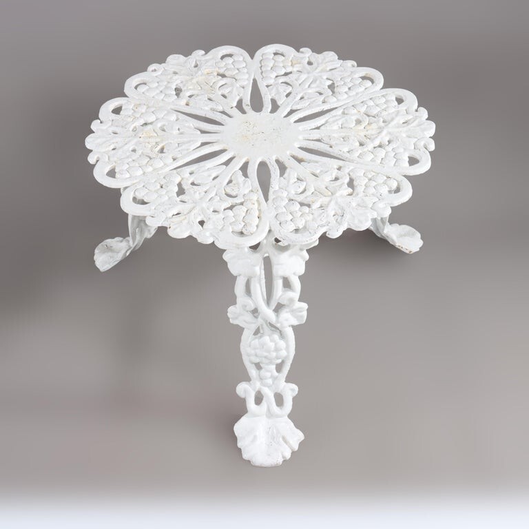 White Painted Grape & Leaf Wrought Iron Garden Side Table c1890