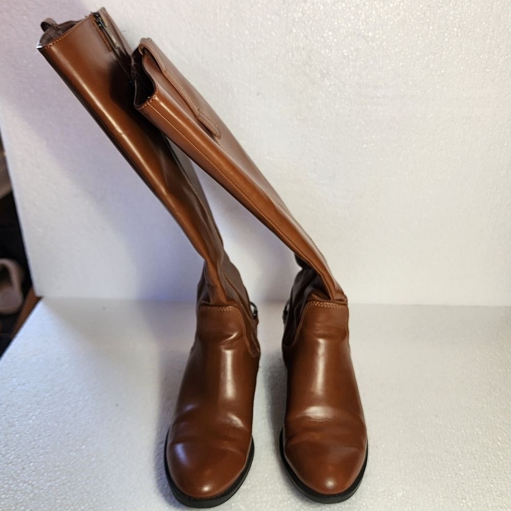 Sam & Libby Perry Tall Cognac Leather Riding Boots with Bit Accent