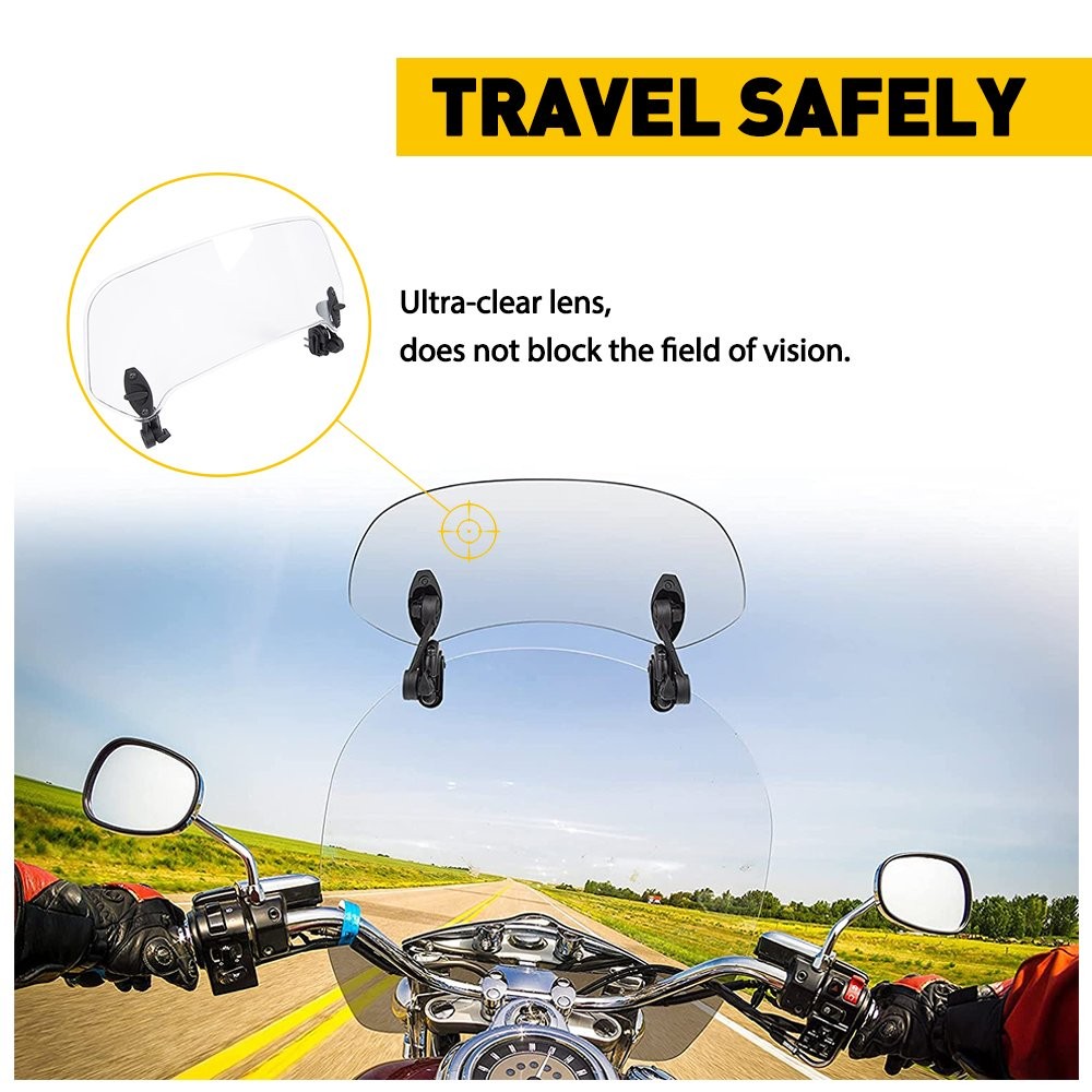 Motorcycle Adjustable Clip On Windshield Extension Spoiler Wind Deflector Clear