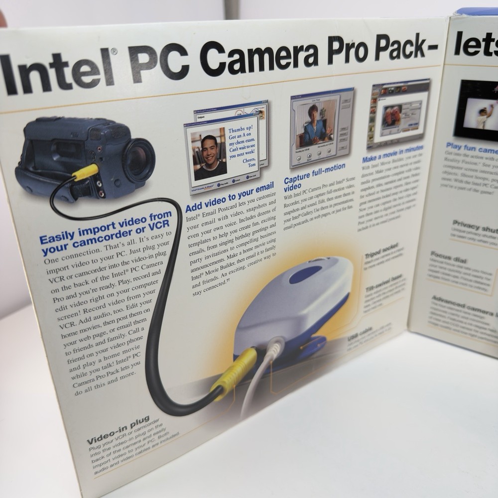 Intel PC Camera Pro Pack USB Video-In Complete Kit Boxed Vintage Webcam