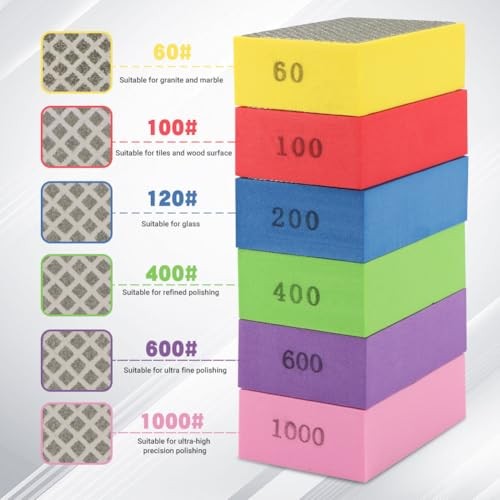 6 Pack Diamond Polishing Pads, Sanding Blocks, Tile Tools Foam Backing Diamond