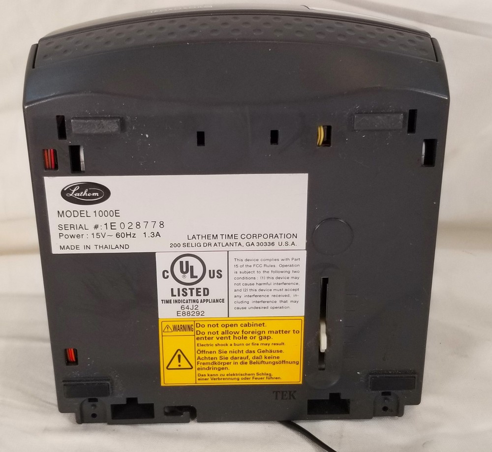 Lathem 1000E Electronic Time Recorder Time Clock/Document Stamp w/ AC Adapter