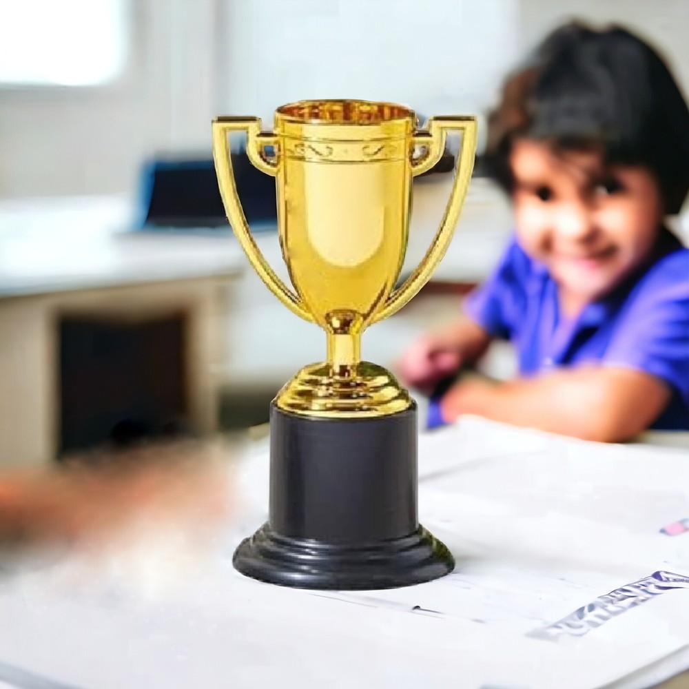 Small Gold Trophies - 12 Pack. (4") Plastic. Bulk Mini Trophy Cups.