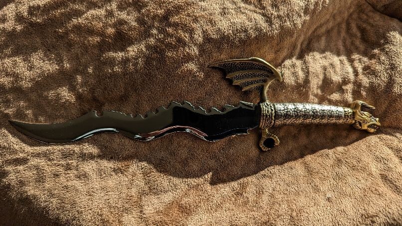 Dragon Dagger Blade Knife Sword with Stand.   preowned