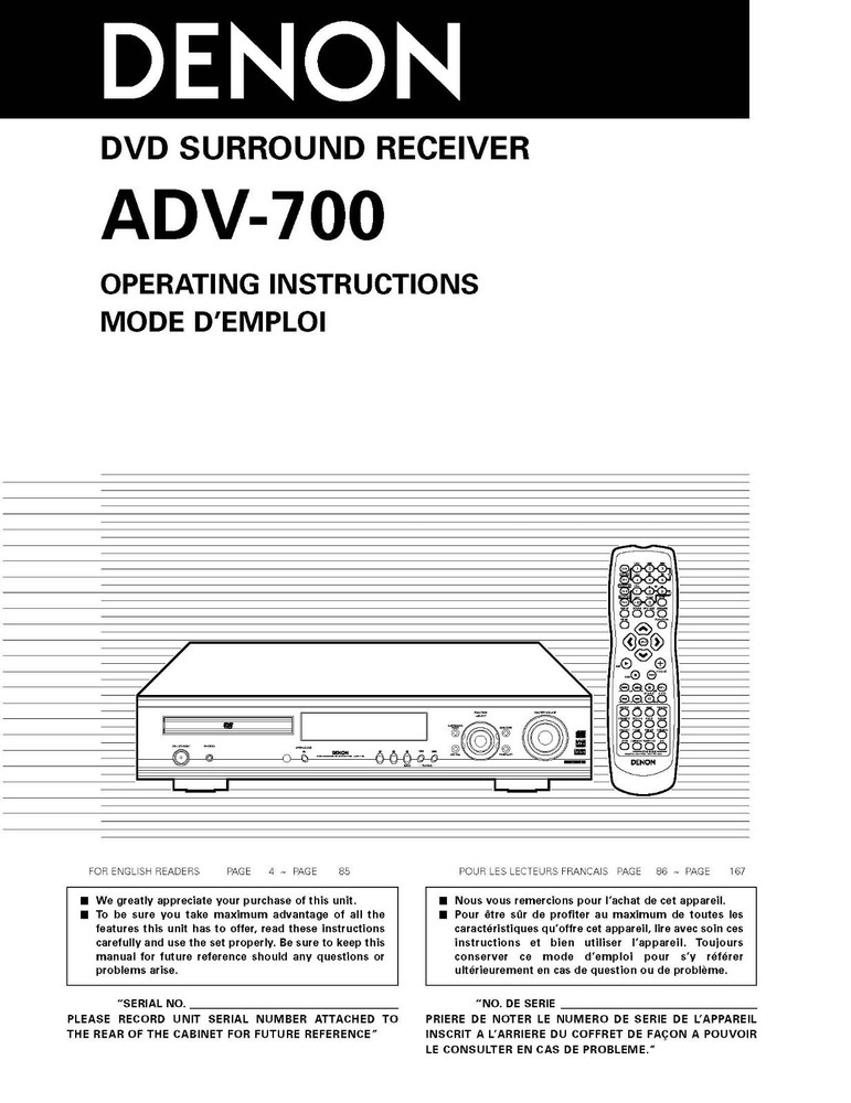 Denon ADV-700 Receiver Owners Manual