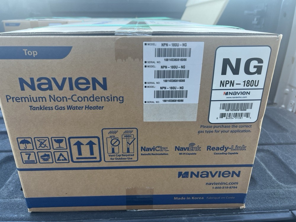 Navien NPN-180U Tankless Gas Water Heater Wi-Fi Indoor/Outdoor Brown Blue
