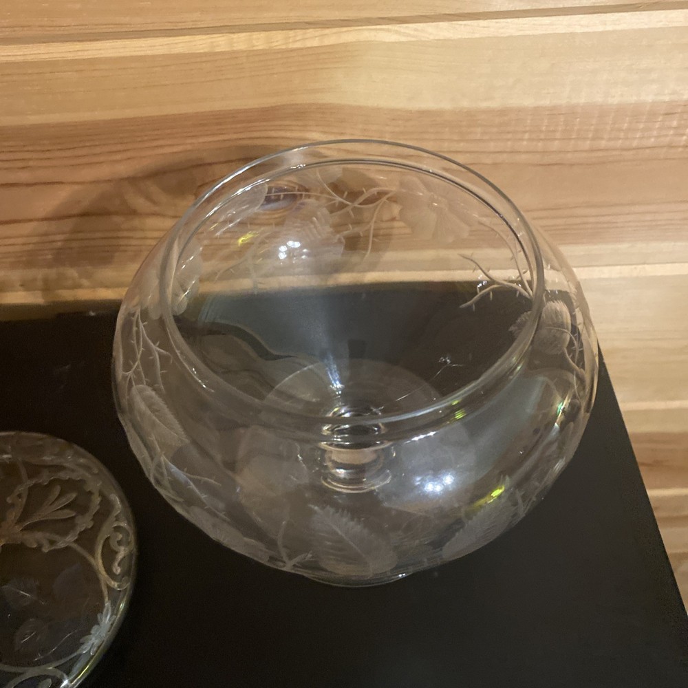Etched Glass Compote With Silver Overlay Beautiful!