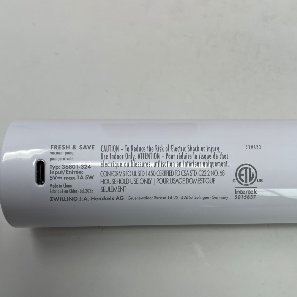 ZWILLING Fresh & Save Handheld Vacuum Pump White, Rechargeable USB