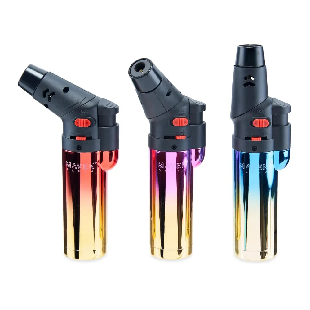 😎2 x MAVEN ALPHA CHROME ✨ JET FLAME TORCH LIGHTER 🌟 REFILLABLE & ADJUSTABLE 🔥