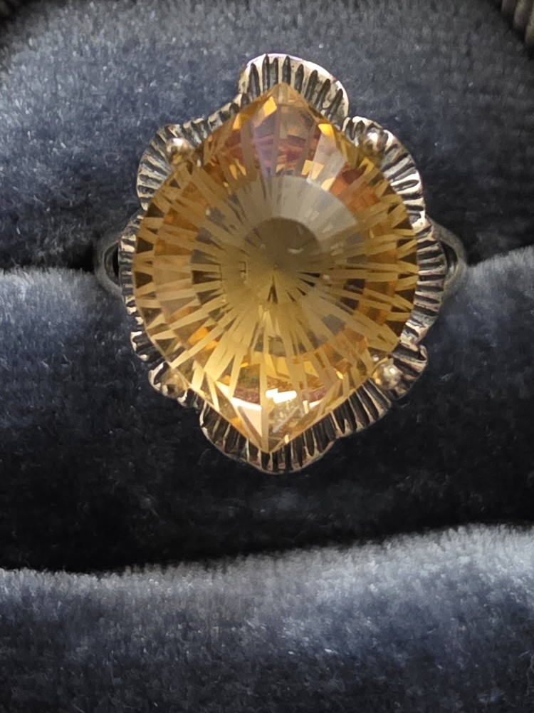 925 Silver Citrine Adjustable Ring