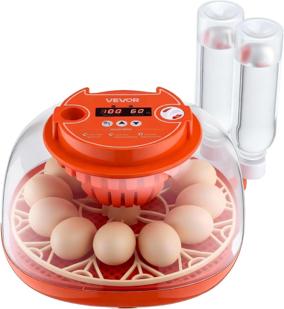 12 Egg Incubator, Automatic Egg Turner with LED Candler, Temperature & Humidi...