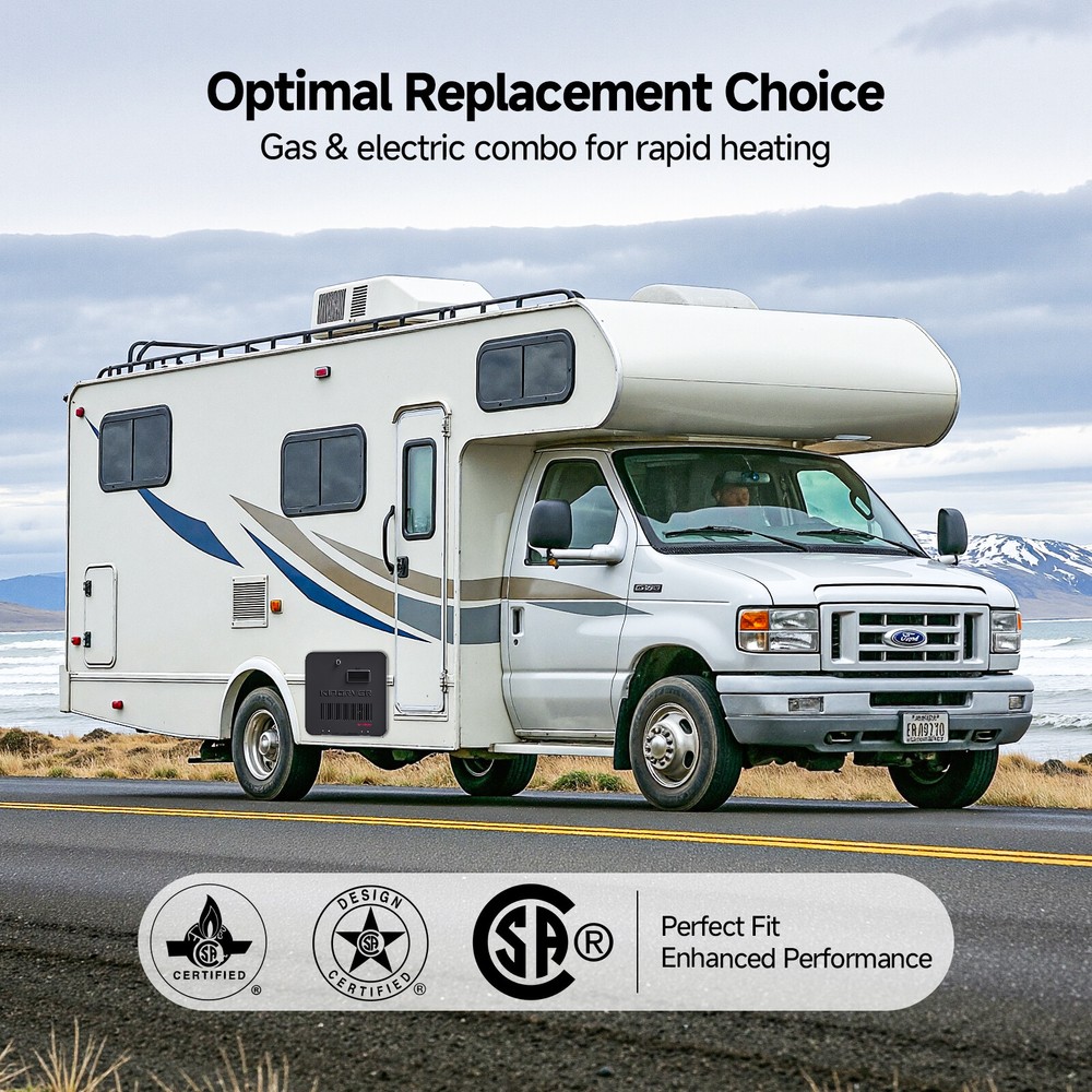 10 Gal RV Water Heater Dual Fuel Gas & Electric 1440W 12,000 BTU Spark Ignition