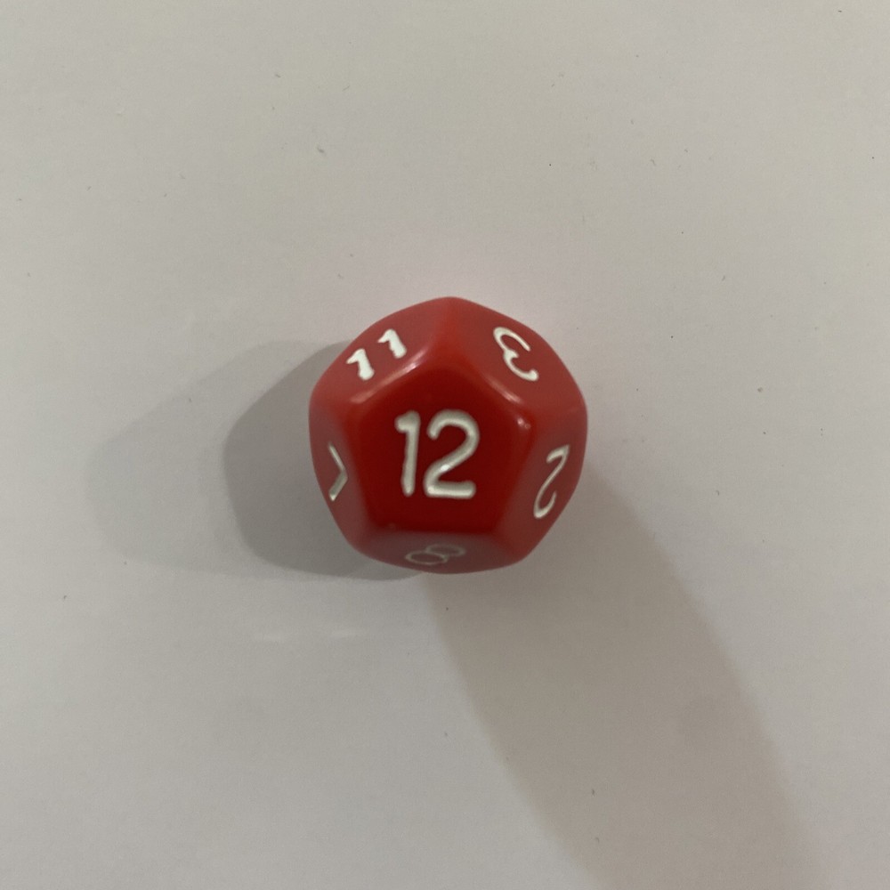 12 Sided Die Red Dice Board Game Replacement Piece Part New!