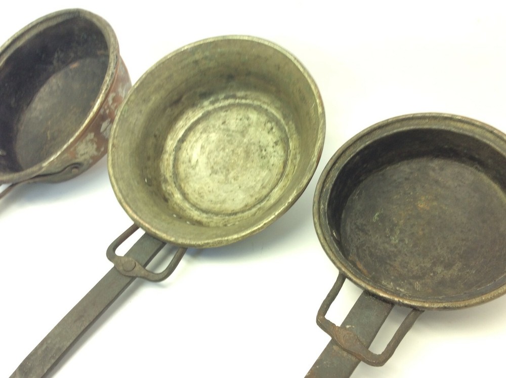 Set Three Forged Handle Iron Copperware Old Cookware Skillets Pans